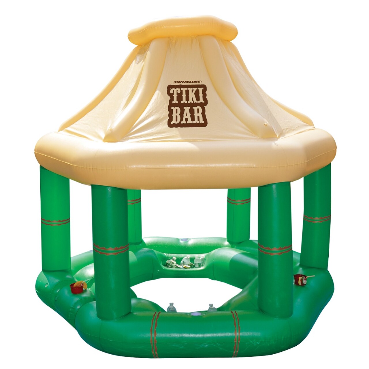 Swim Central 7.5' Cream and Green Tropical Inflatable Swimming Pool Floating Tiki Bar